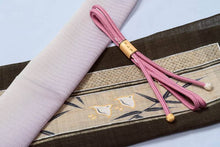 画像をギャラリービューアに読み込む, 野口 麻名古屋帯 石垣千鳥模様 夏帯 麻 普段 麻の帯 未仕立て 反物 染め帯