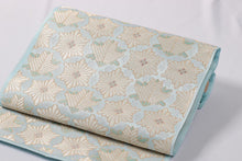 画像をギャラリービューアに読み込む, 西陣 斎城織物 名古屋帯 九寸 帯 未仕立て 青 水色 ブルー 九寸名古屋帯 反物 新品 なごや帯 お洒落 色無地 無地 付下げ 小紋 おしゃれ カジュアル