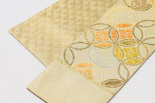 画像をギャラリービューアに読み込む, 半幅帯 正絹 七宝模様 唐織 金 ゴールド ベージュ 西陣織物 京都 博多帯 博多織 日本製 帯 細帯 着物 フォーマル カジュアル 単衣 小紋 和服 和装 和装小物 着付け 小物 お洒落 女性用 レディース きもの 着物 高級 訪問着 付下げ 小紋 無地