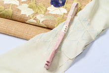 画像をギャラリービューアに読み込む, 工芸キモノ野口 正絹 刺繍 九寸名古屋帯 野蚕三越手織地 名古屋帯 染帯 絹 正絹 刺繍 反物 夏 単衣 夏着物 夏 夏帯