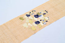 画像をギャラリービューアに読み込む, 工芸キモノ野口 正絹 刺繍 九寸名古屋帯 野蚕三越手織地 名古屋帯 染帯 絹 正絹 刺繍 反物 夏 単衣 夏着物 夏 夏帯