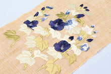 画像をギャラリービューアに読み込む, 工芸キモノ野口 正絹 刺繍 九寸名古屋帯 野蚕三越手織地 名古屋帯 染帯 絹 正絹 刺繍 反物 夏 単衣 夏着物 夏 夏帯