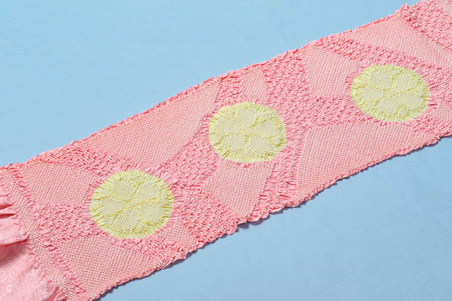 正絹 帯揚げ 振袖用 絞り さくら ピンク 黄色 衿秀 総絞り 振袖
