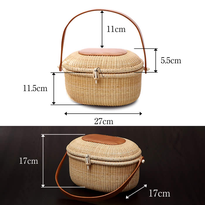 ナンタケットバスケット　Dカン付き　天然素材かごバッグ ナンタケットバスケット Dカン付き ハンドル付き天然素材かごバッグ