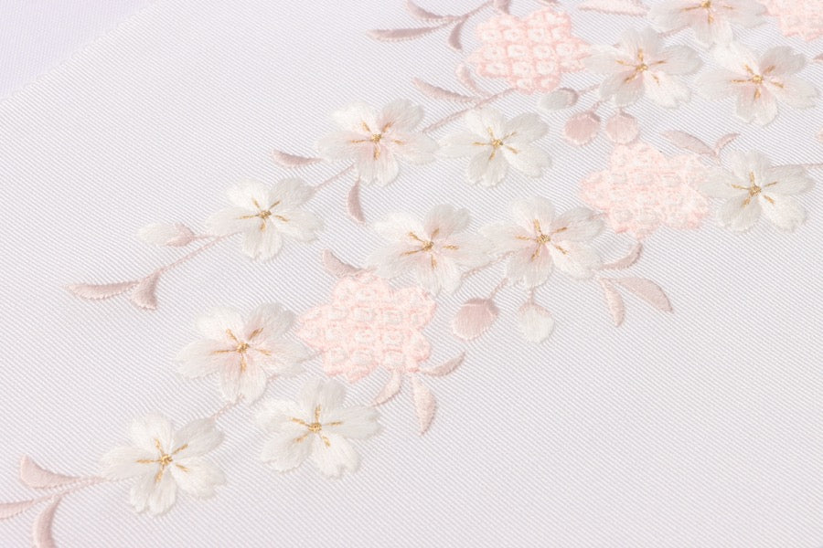 510u11☆振袖用長襦袢 桜 扇 /裄68.3袖丈104.5/刺繍半衿付☆美品