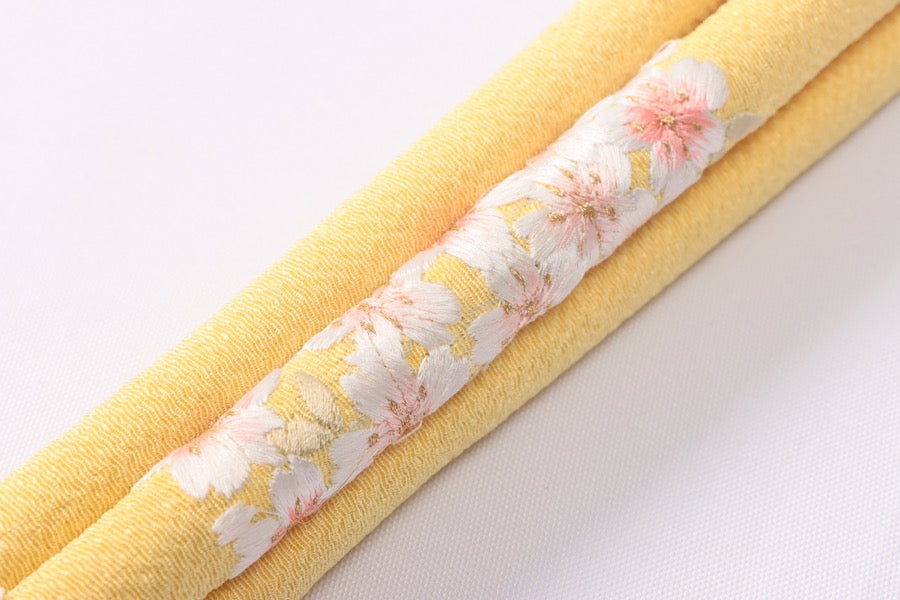 七五三 帯締め 帯〆 正絹 縮緬 刺繍 春 黄色 ピンク 大原商店
