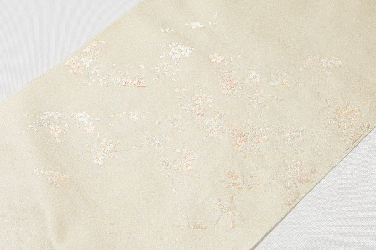 名古屋帯 帯反物 梅垣織物 さくら 桜 クリーム色 名古屋帯 帯 未仕立て 